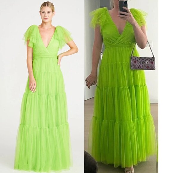 ML MONIQUE LHUILLIER Afterglow Gown in Fluorescent Green Size US 4 - Picture 1 of 16